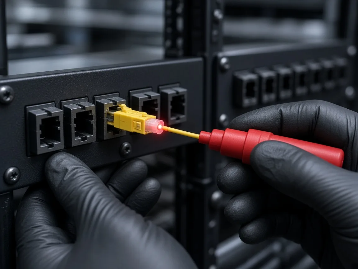 Near-end light check on a fiber port.